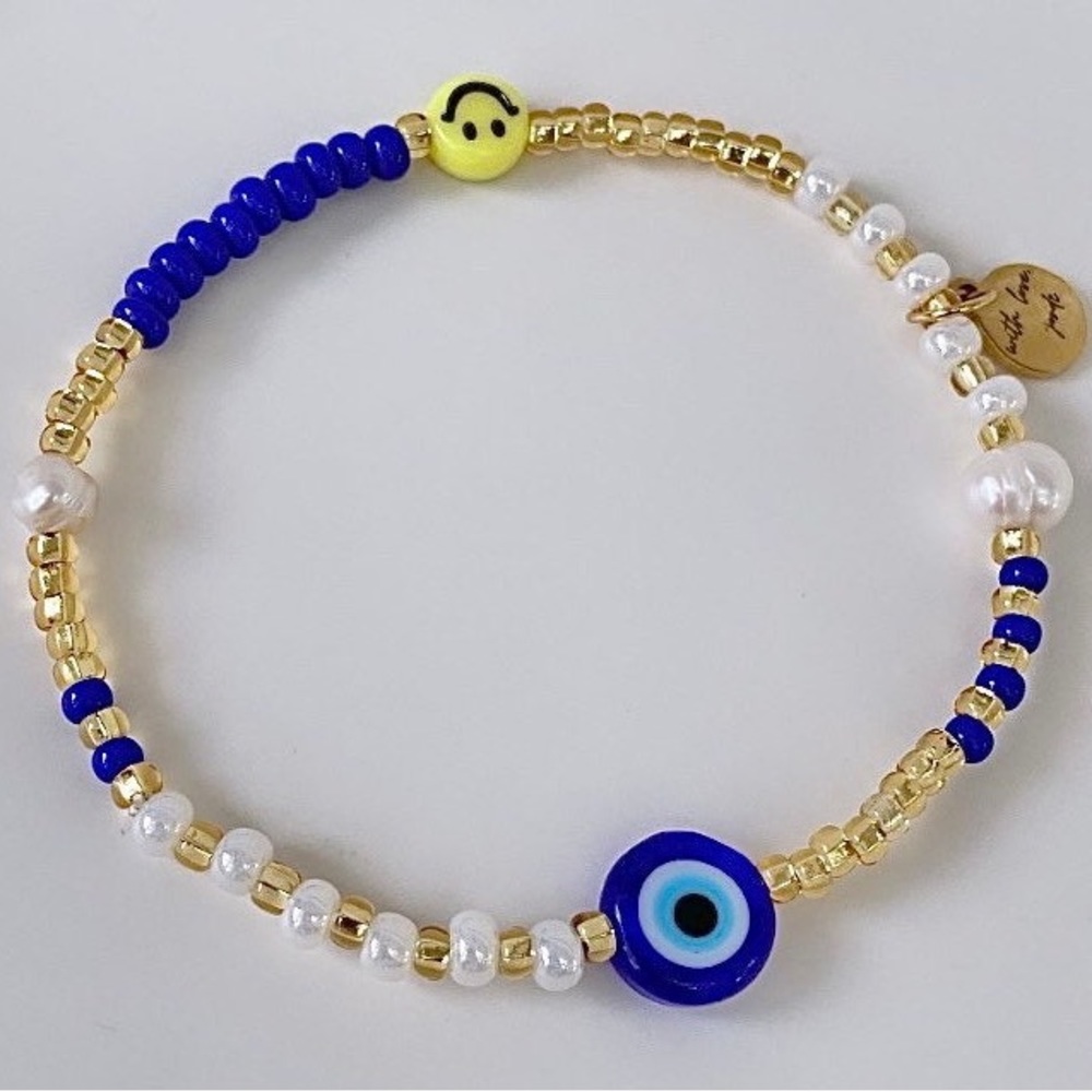 Evil Eye Smiley Face Beaded Bracelet, mal de ojo, Turkish eye bracelet, Y2K 90’s